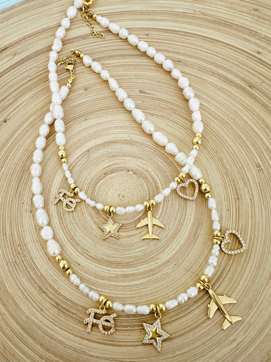 Multi Charms Pearl Necklace