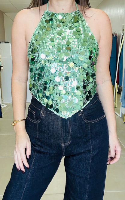 Green sequin Top