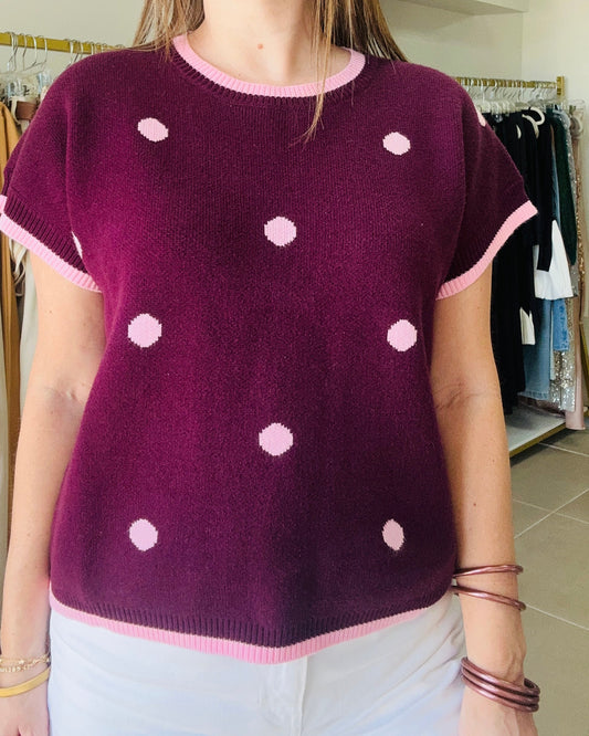 Plum Polka Knit Top