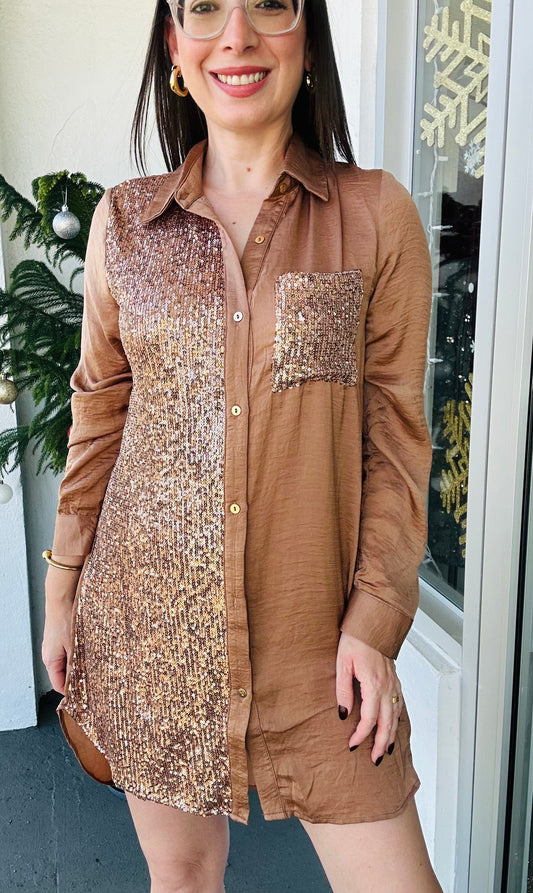 Latte Sequin Dress Shirt