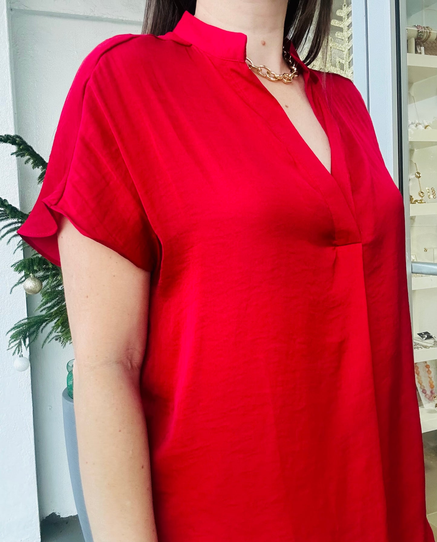 Drop shoulder Red Blouse