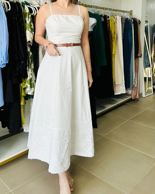 White Crochet Botton Midi Dress