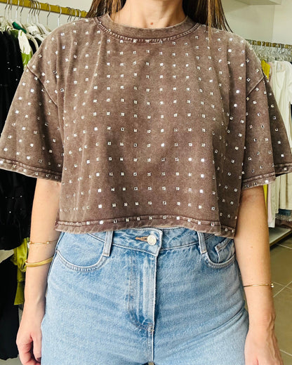 WASH BROWN SILVER STUD CEOP TOP