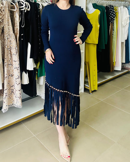 NAVY STRETCH ASYMMETRIC DRESS