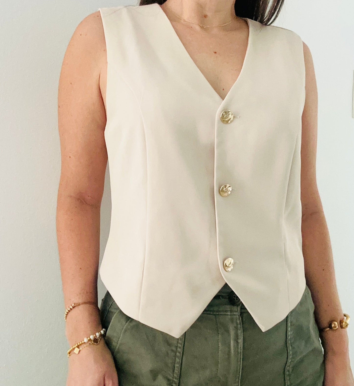 Cream Gold button VEST