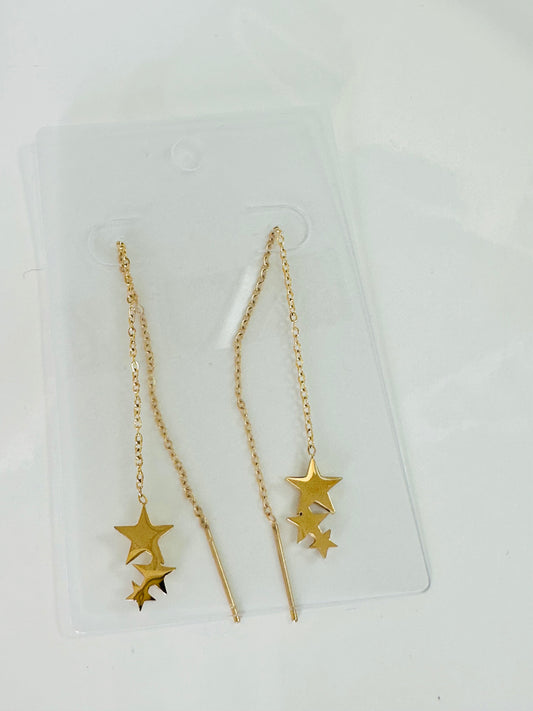 Delicate Gold Stars Long Earrings