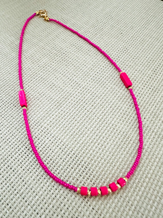Fushia Mini Beads Choker