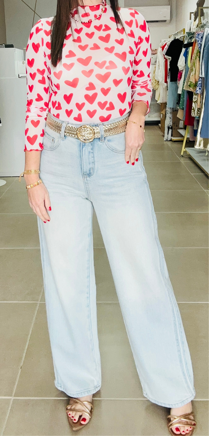 Red Heart Mesh Top