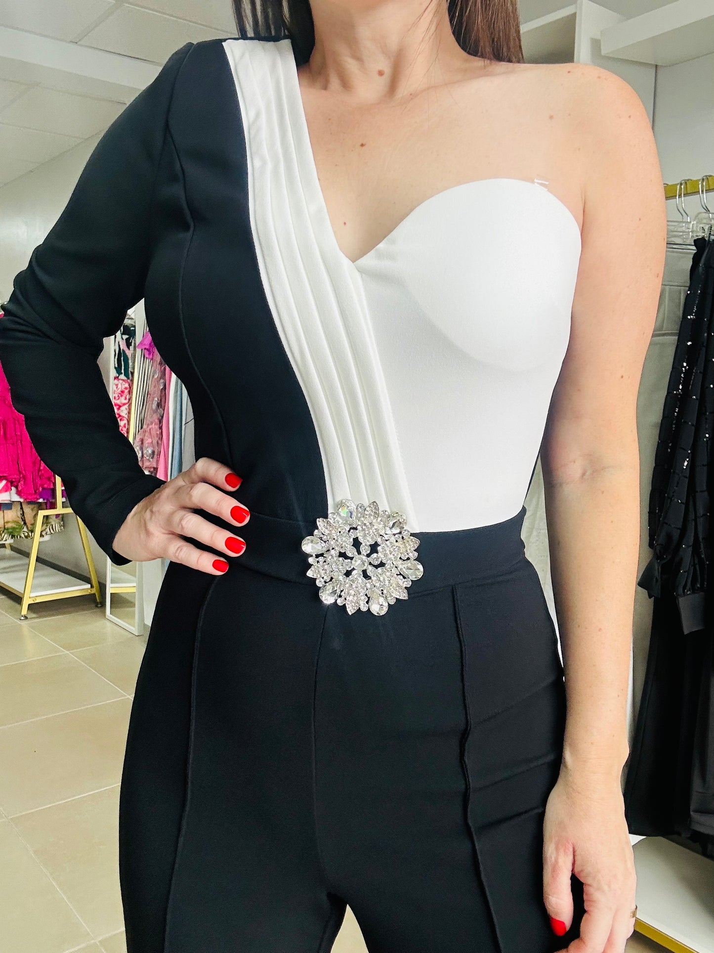 Black & White One Sleeve Jumpsuit