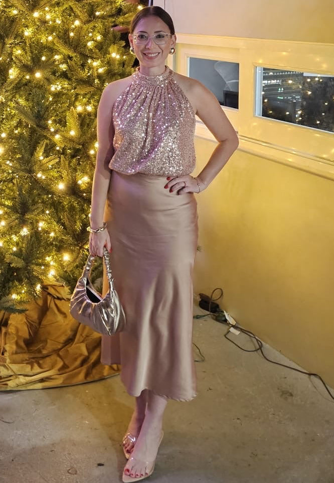 Light Golden Satin Midi Dress