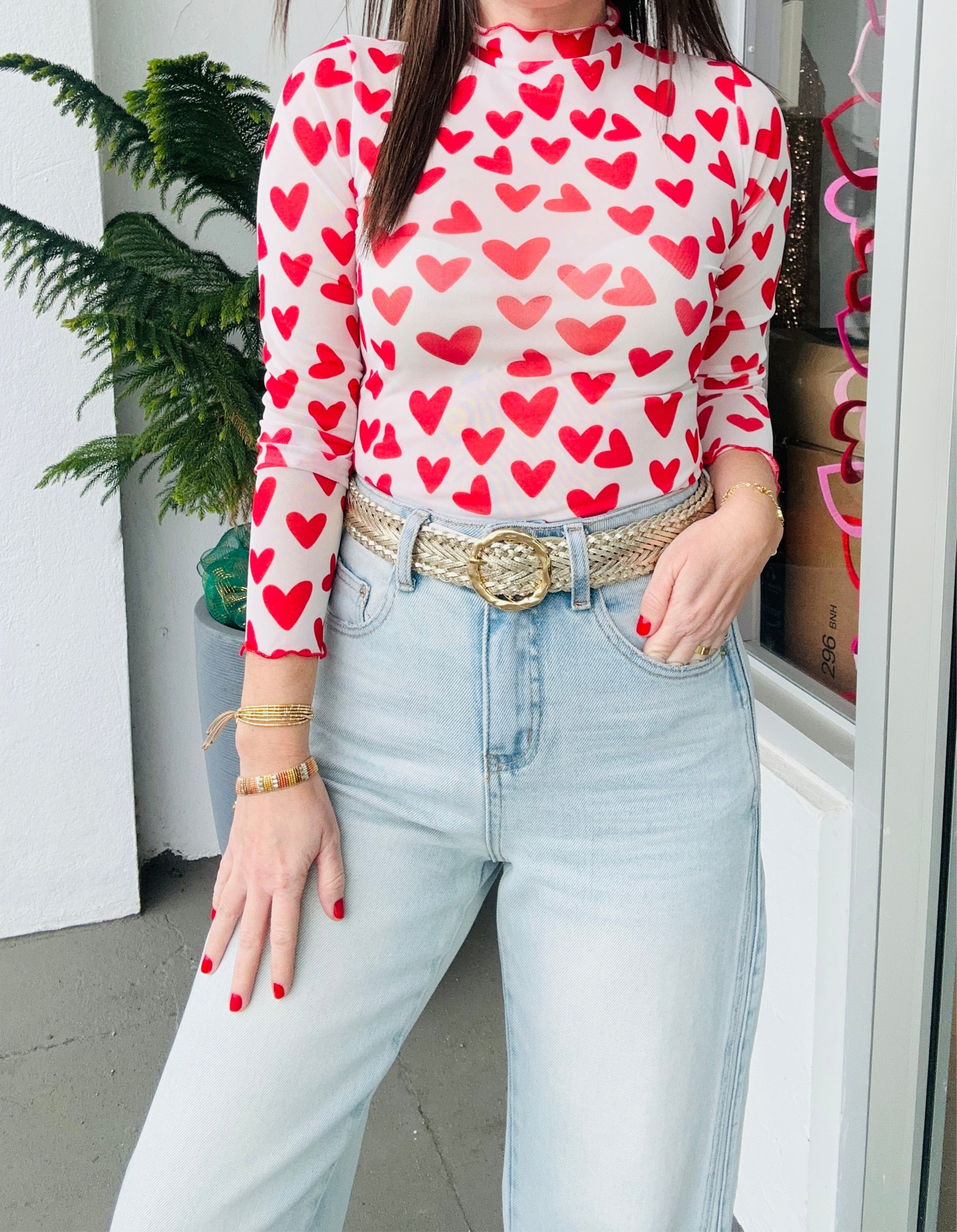 Red Heart Mesh Top