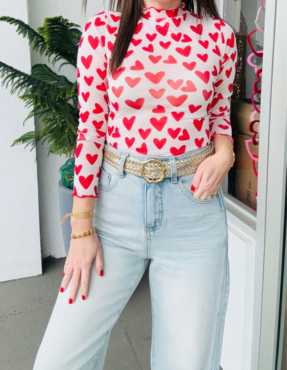 Red Heart Mesh Top