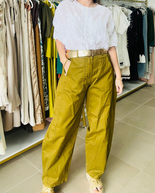 OLIVE BARREL PANTS