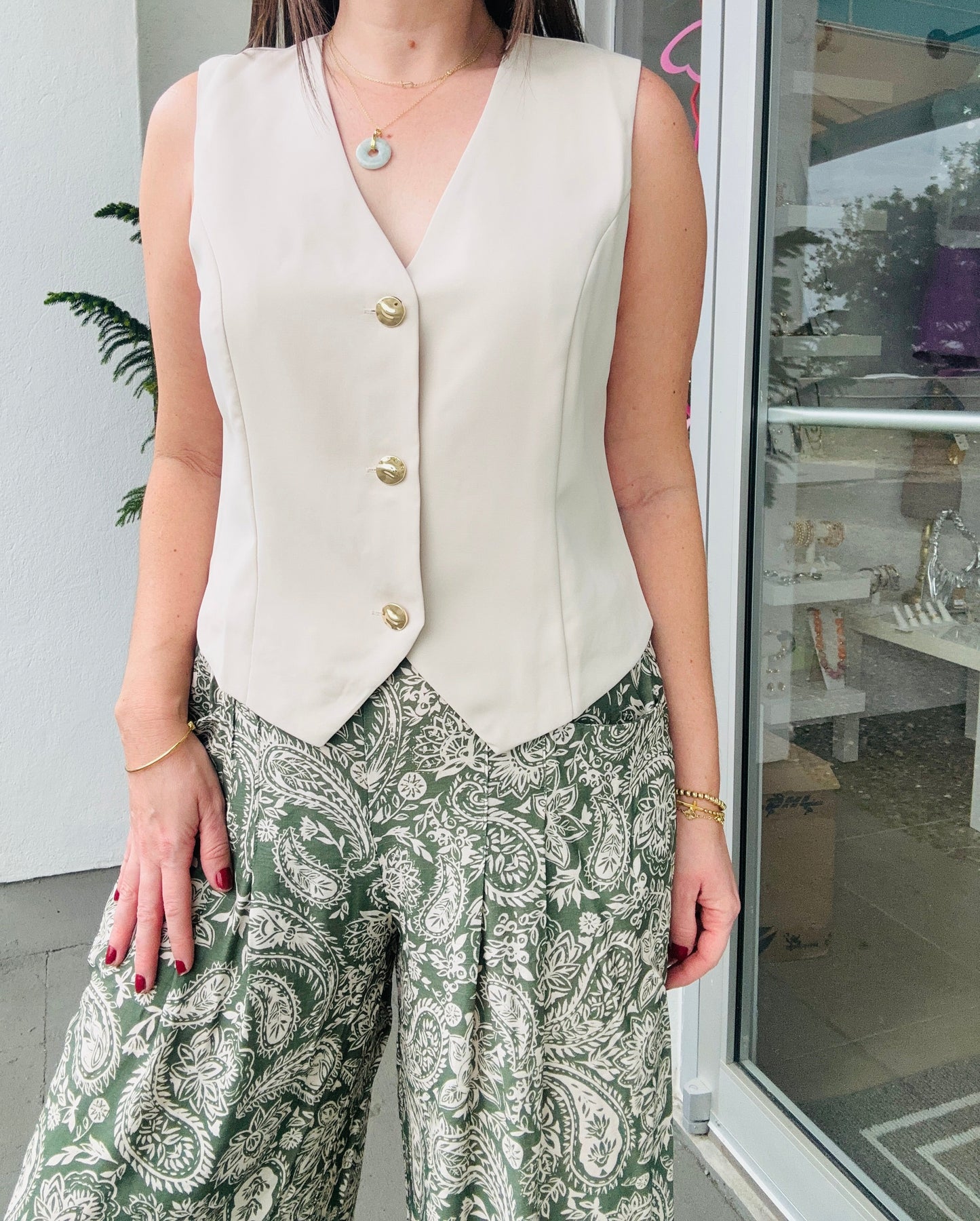 Cream Gold button VEST