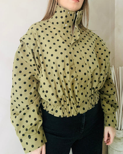 Polka Dots High Neck Olive Jacket