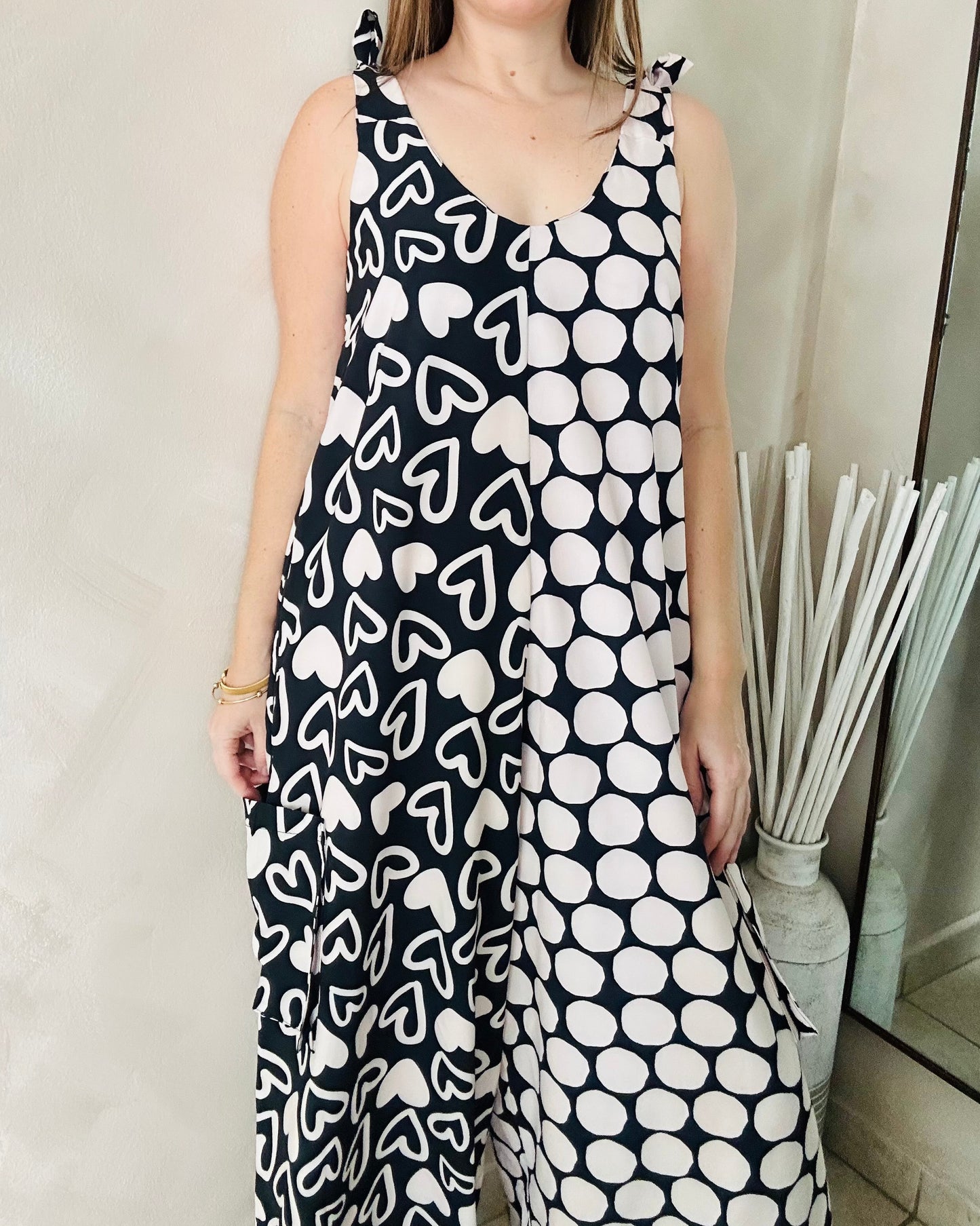 Black and White Print Jumpsuit By Liliana Esquivia