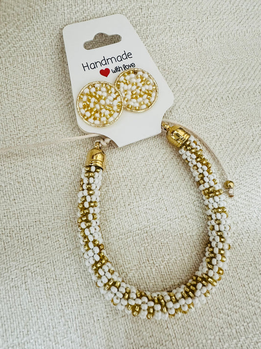 White / Gold Beaded Set