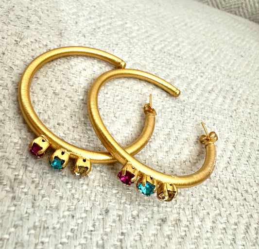 Color stones Hoop Earrings