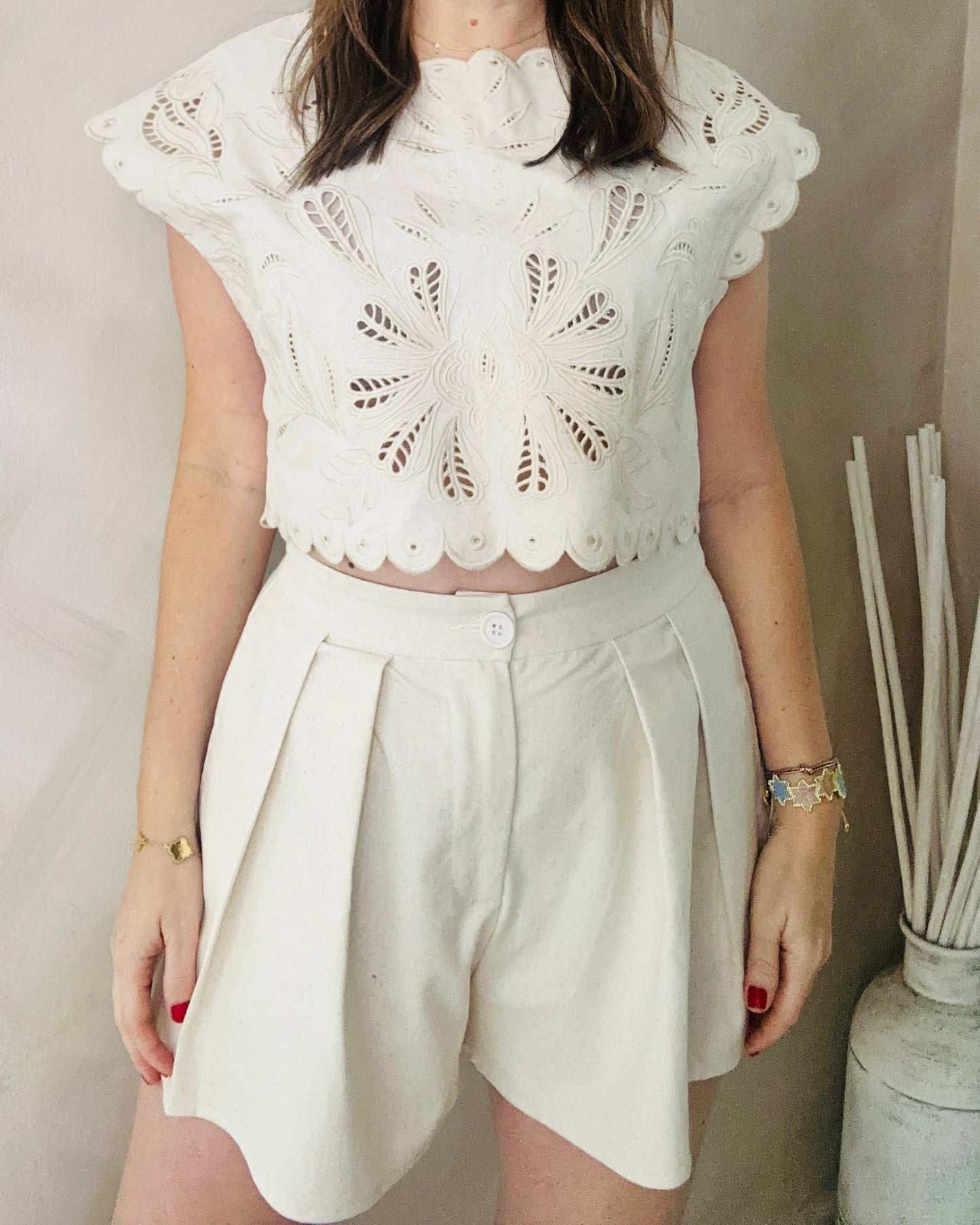 Natural Cutout Design/ Top +Short Set