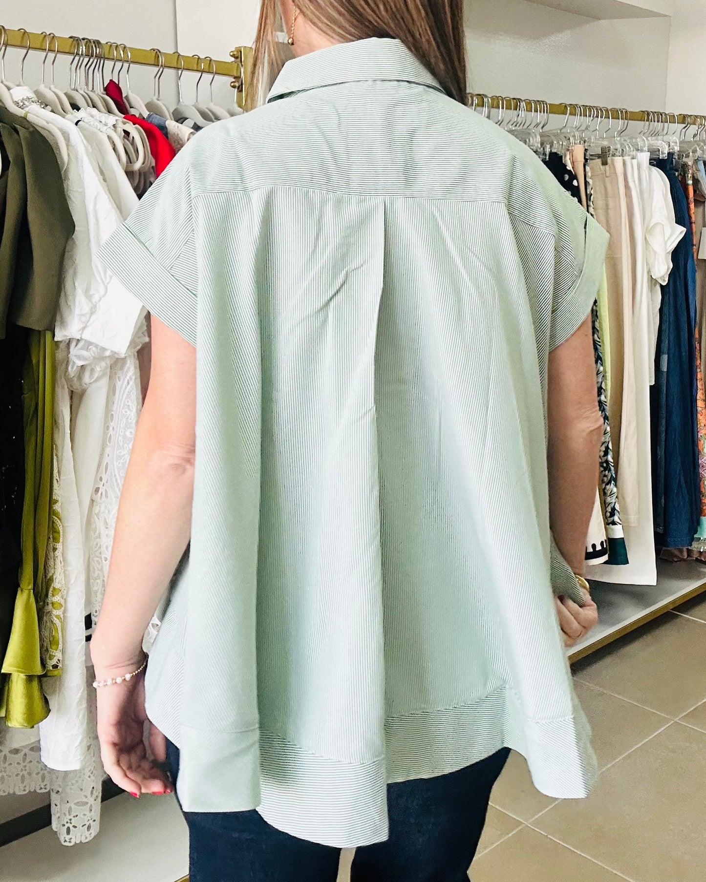 Green Stripes Button down  Top By. Gracia
