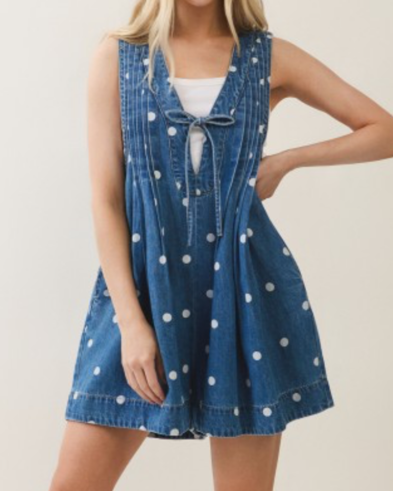 Polkadots Denim V Neck Romper