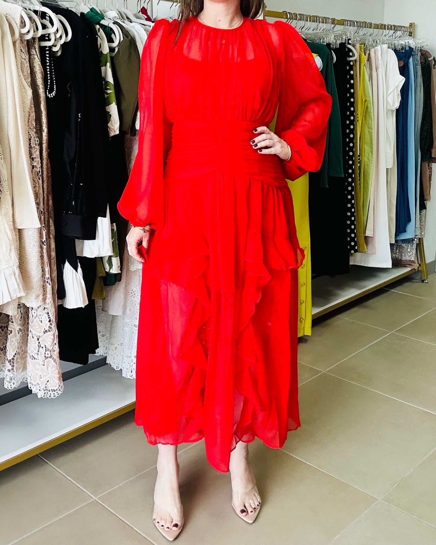 Sheer Red Tomato Maxi Dress
