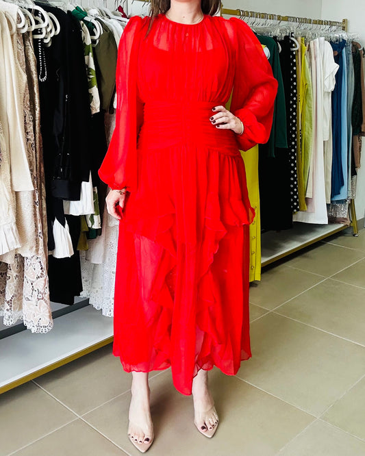 Sheer Red Tomato Maxi Dress