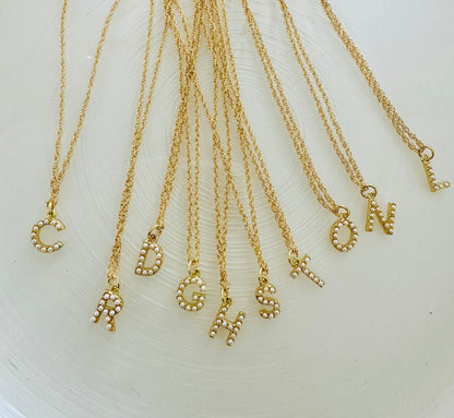 Mini pearl initial Chain Necklace