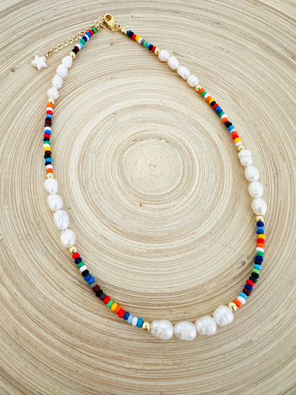 Multicolor- pearl beaded necklace