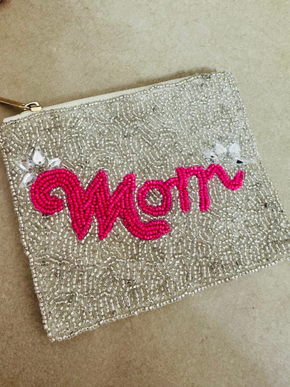 White MOM  Coin Purse