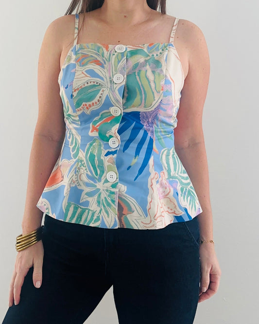 Fitted Blue print Top