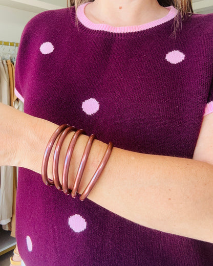 Plum Polka Knit Top
