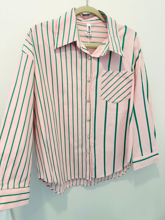 Pink Green stripes Blouse