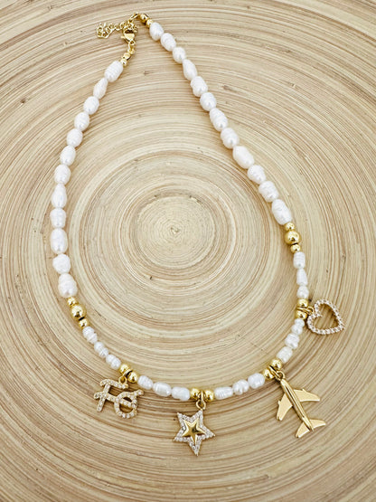 Multi Charms Pearl Necklace