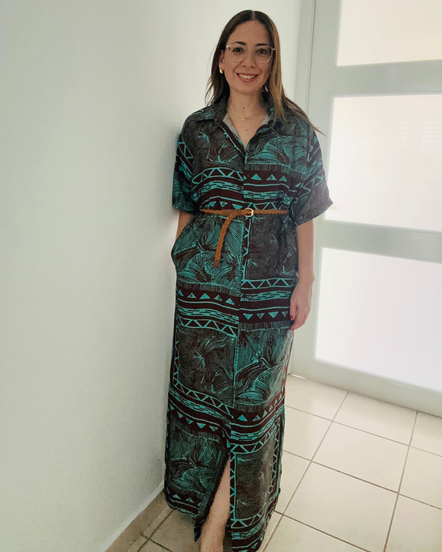 Turquoise/Brown  Maxi Dress-Shirt