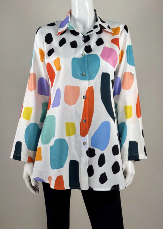 Free Form Colorful Button Down Blouse