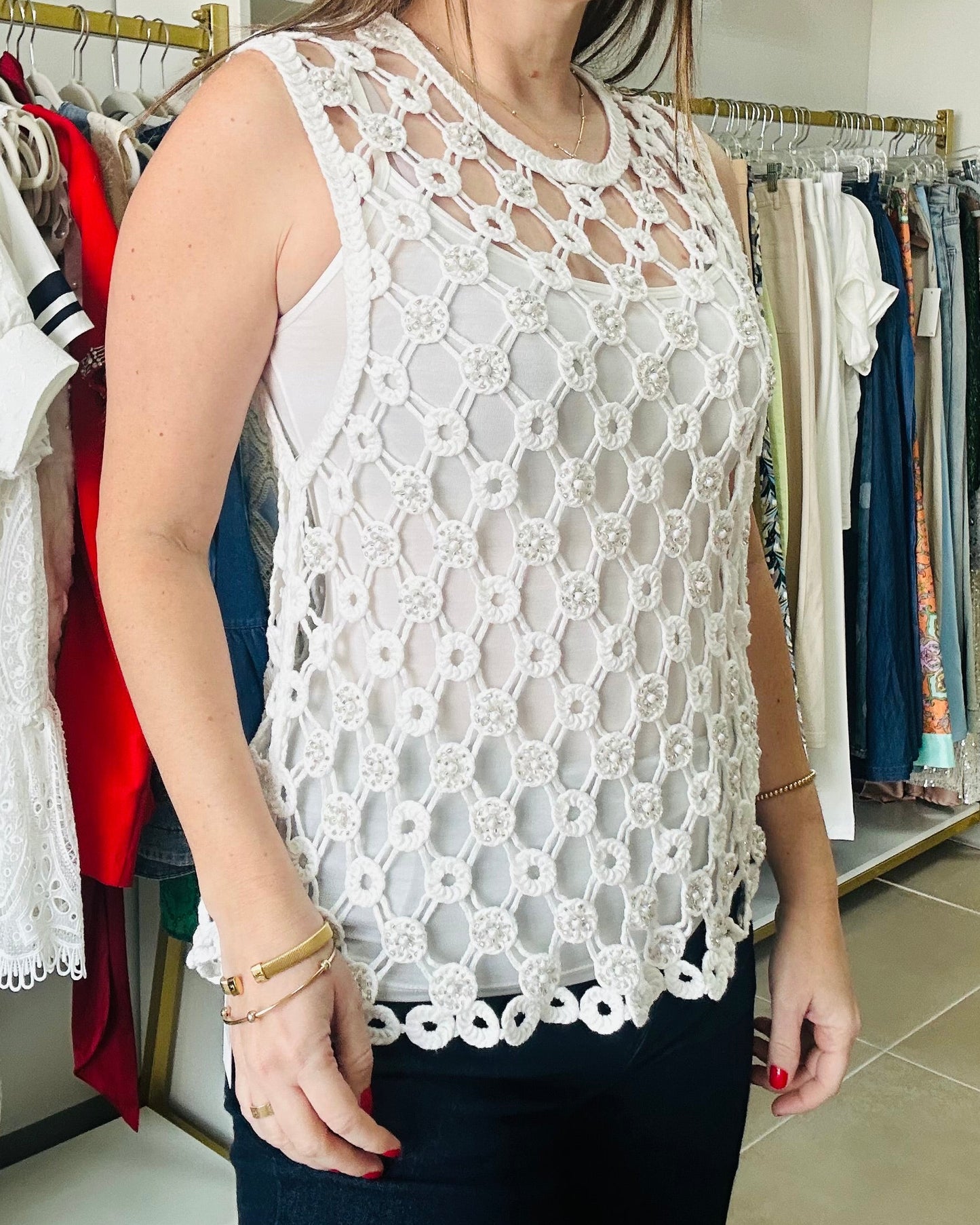 White Crochet Top