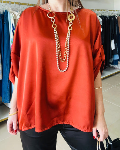 Rust Satin Oversized Blouse