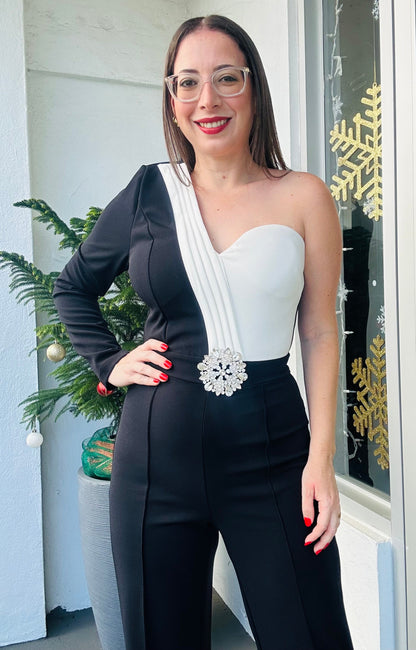 Black & White One Sleeve Jumpsuit