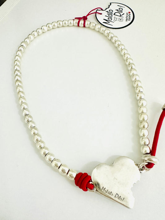 “Corazon Mordido” Silver Plated Elastic Necklace