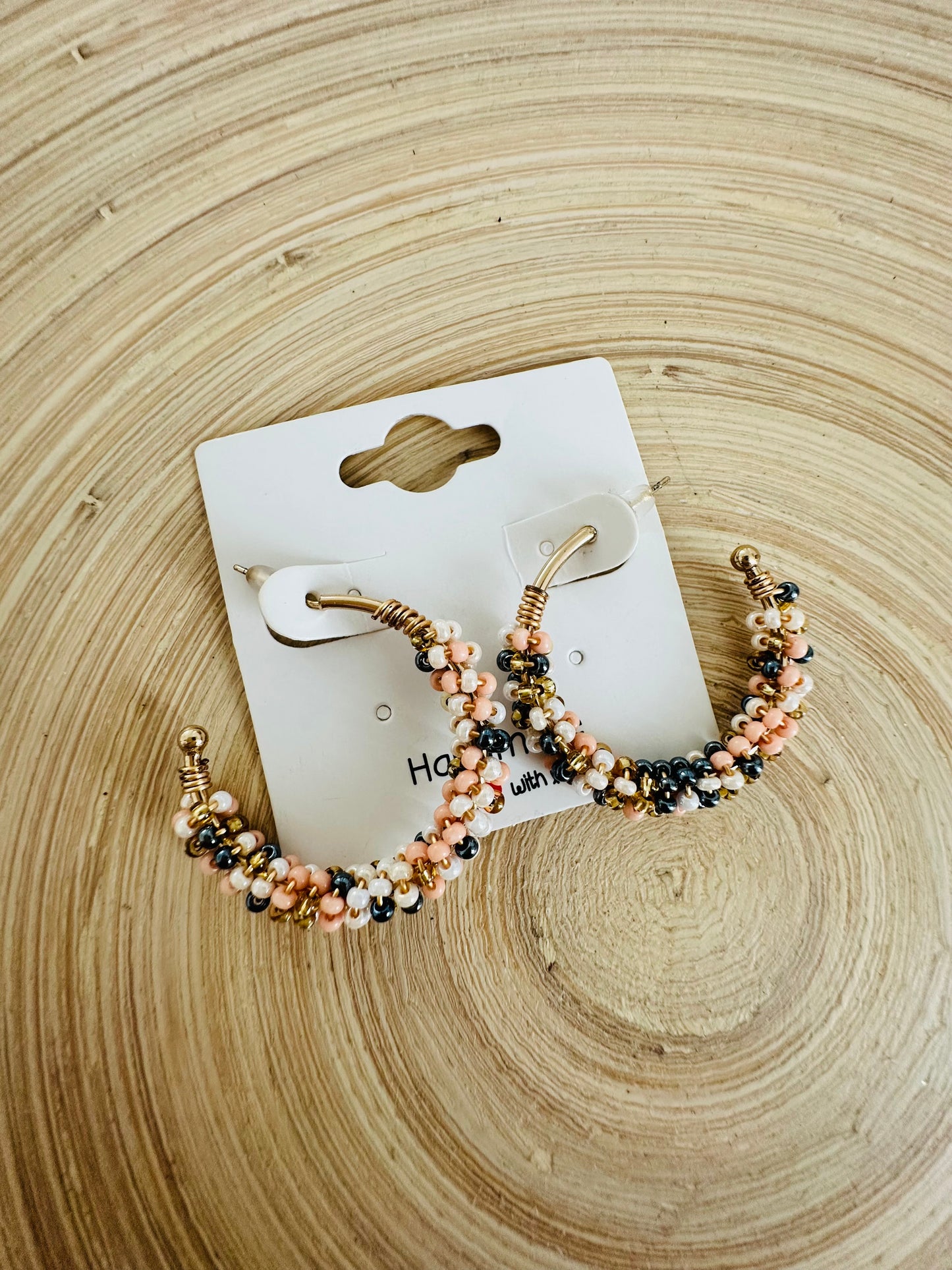 Gray/ Pink/ Pearls Hoops Earrings