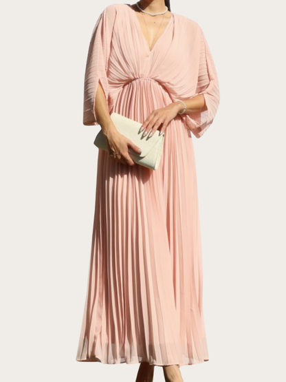 Pink Blush V Neck  Pleated Dress