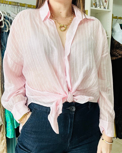 Light Pink/ white Stripes Button Down Top