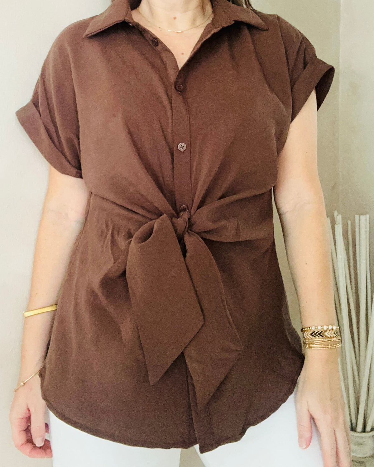 Cocoa Tie-Front Top