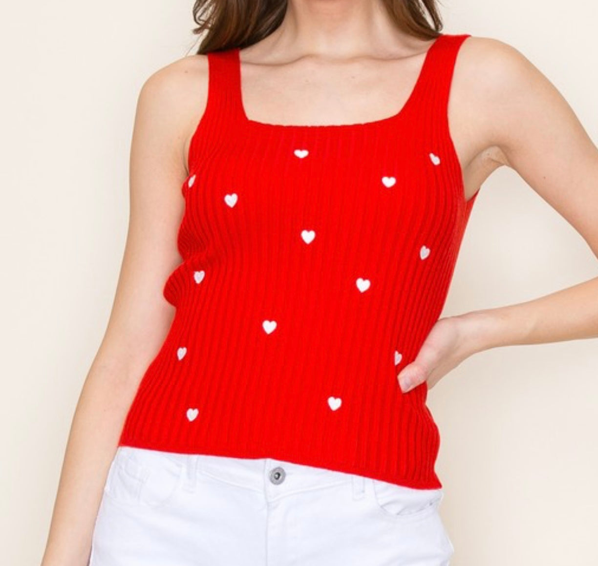 Red Top with Ivory EmbroideryHearts