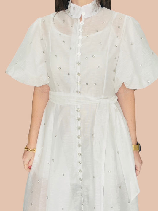 White Rhinestone midi Dress