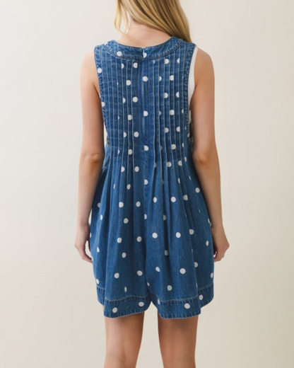 Polkadots Denim V Neck Romper