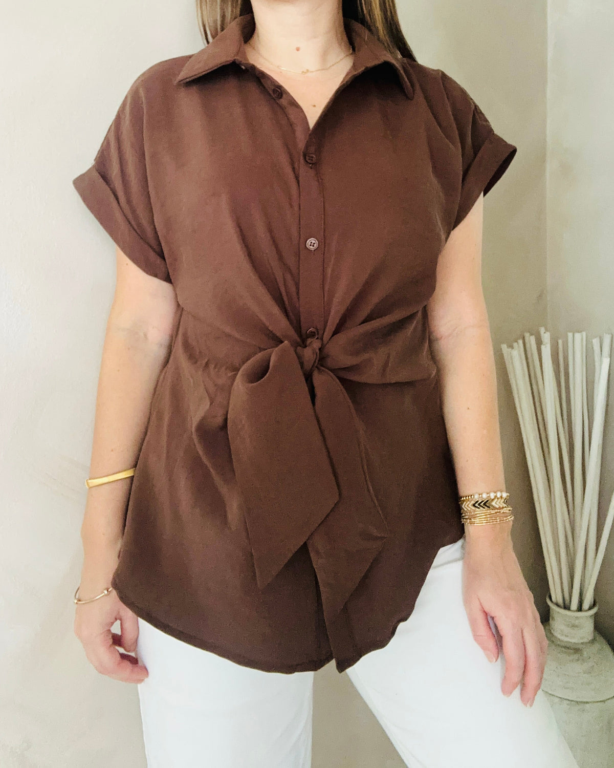 Cocoa Tie-Front Top
