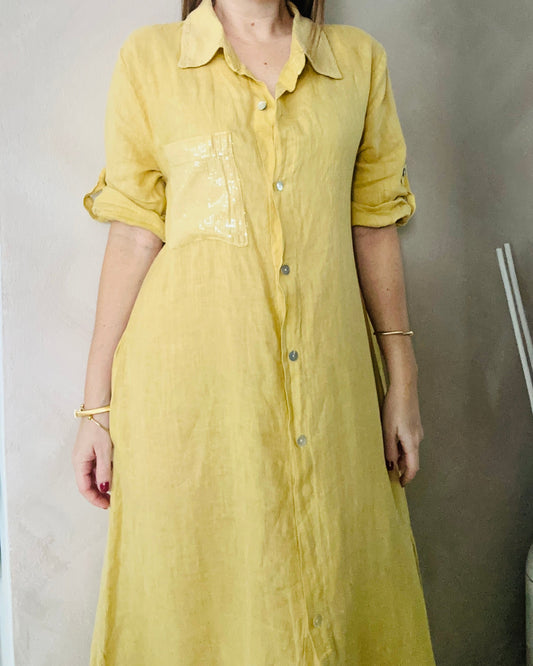 One size YELLOW SEQUIN. MAXI DRESS