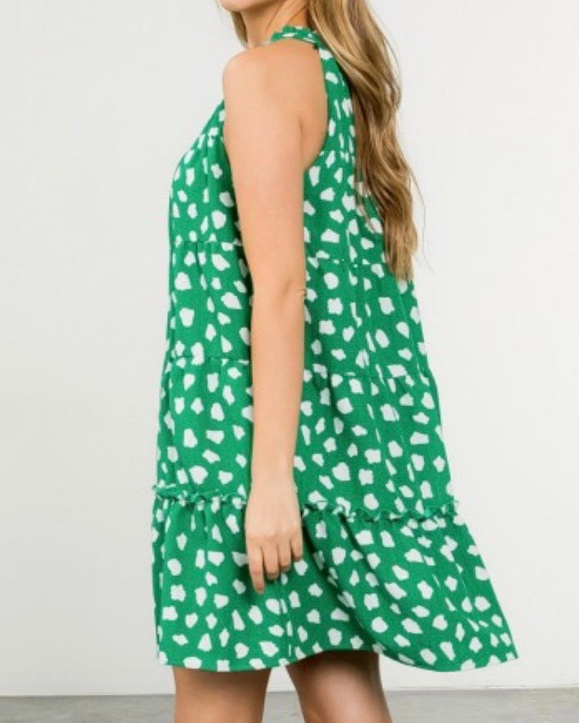 Green Halter Tiered Dress PLUS size